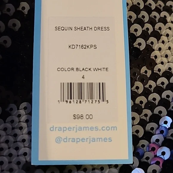 DRAPER JAMES WOMENS BLACK & WHITE SEQUIN SHEATH DRESS SIZE 4 - Picture 6 of 15